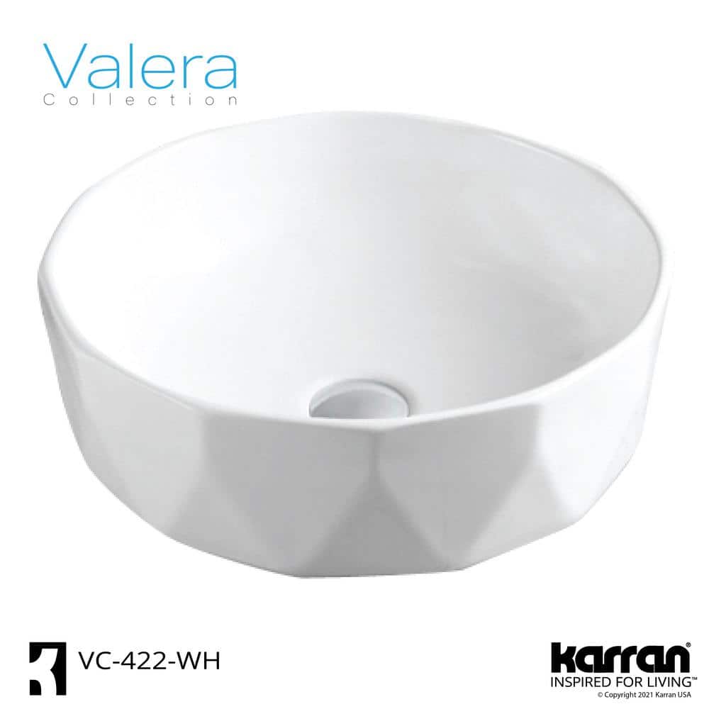 Valera 17" White Ceramic Round Vessel Bathroom Sink