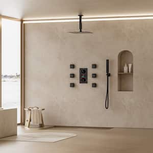Thermostatic 3-Spray 12 in. Square Shower Head High Pressure Shower System with LCD Display and Valve in Matte Black