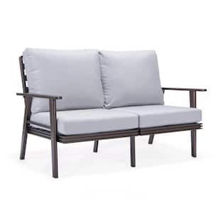 Walbrooke Brown 1-Piece Metal Outdoor Loveseat with Light Grey Cushions