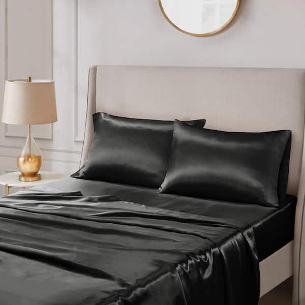 Satin 2-Piece Black Microfiber Standard Luxury 2 PC Pillowcases