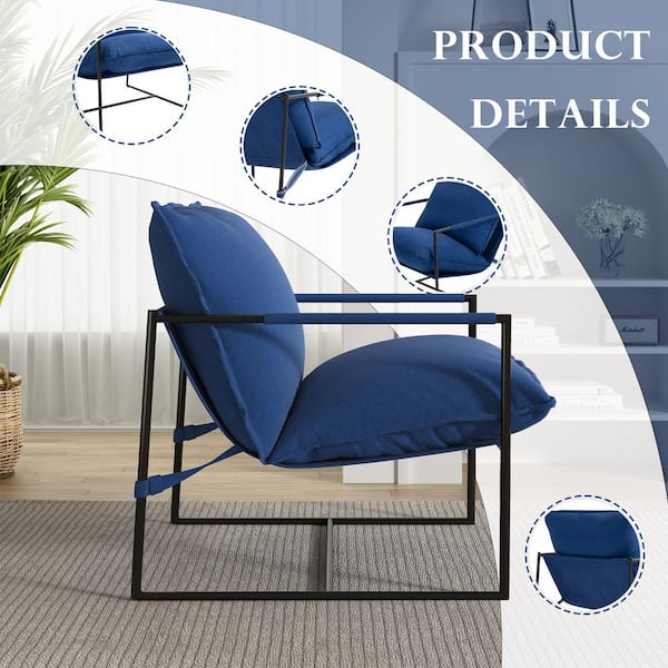 Uixe Modern Metal Frame Blue Sling Accent Arm Chair with