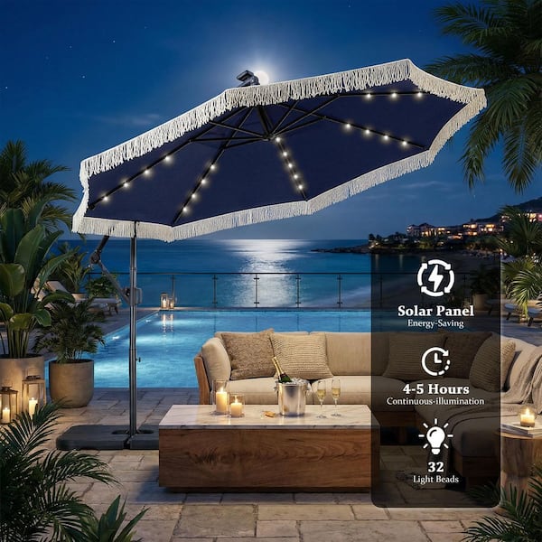 10ft solar led patio offset umbrella Mondawe 10ft Patio Offset Hanging Lighted Umbrella with Tassels