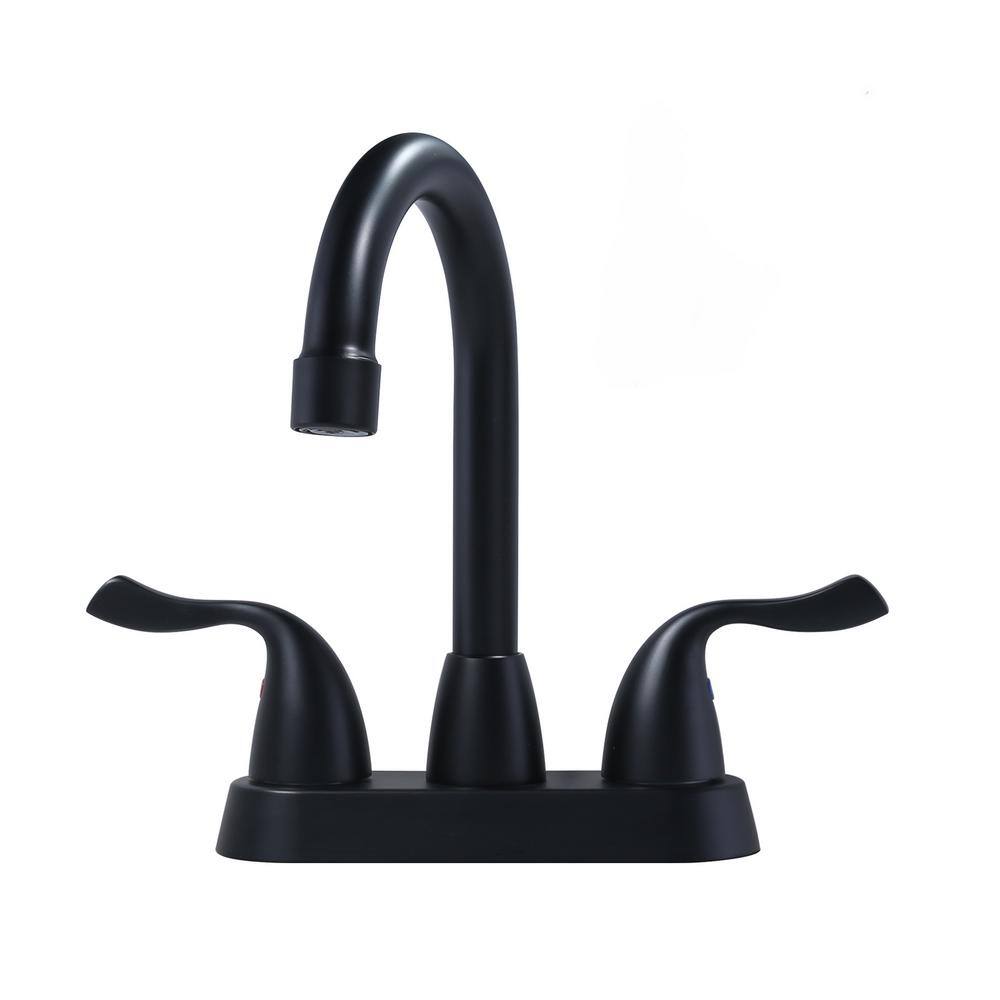 ALEASHA 4 in. Centerset Double Handle High Arc Bathroom Sink Faucet in Black AL2C32B The Home