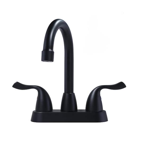 ALEASHA 4 in. Centerset Double Handle High Arc Bathroom Sink Faucet in Black