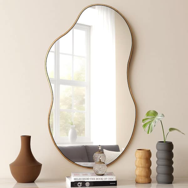 THKSHOUZ Gold 21.7 in. W x 35.8 in. H Modern Irregular Metal Framed Mirror