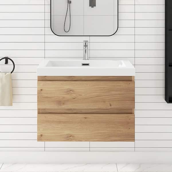 Staykiwi 29.5 in. W x 18.9 in. D x 21.7 in. H Single Sink Wall Mounted Bath Vanity in Fook White Cultured Marble Top