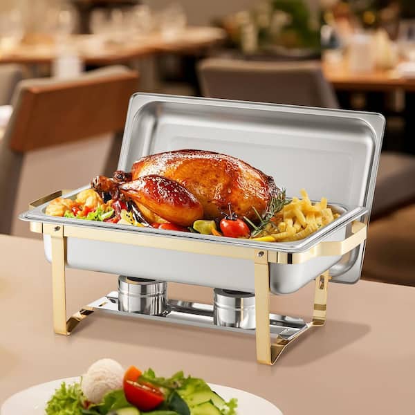 Chafing Dish Buffet Set, 8 qt. 4-Pack, Gold, Stainless Steel Chafing Dishes and Accessories, 4 Half Size Pans, Rectangle