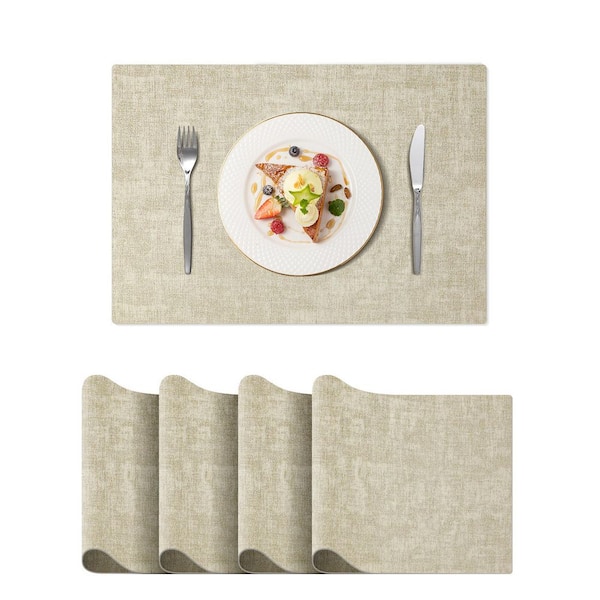 ilemong 11.8 in. W x 16.9 in. H Beige Leather Heat Resistant Placemats Set of 4 for Dining Tables