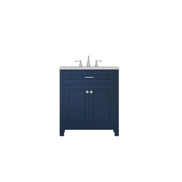 Alya Bath Norwalk 30 in. W x 34.2 in. H x 22 in. D Bath Vanity in Blue with Marble Vanity Top with White Basin