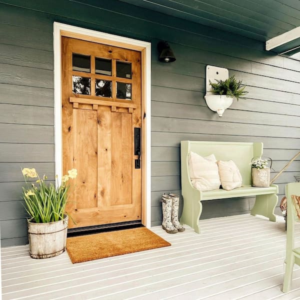 36 in. x 80 in. Craftsman 2 Panel 6-Lite w/Dentil Shelf Clear Low-E Left-Hand Unfinished Wood Alder Prehung Front Door