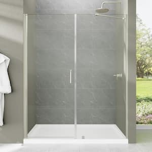 60 in. W x 72 in. H Pivot Semi-Frameless Shower Door in Brushed Nickel with 6mm Clear Glass