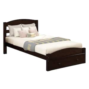 41.30 in. W Espresso Twin Solid Pine Wood Platform Bed Frame with Storage Drawer and Wood Slat Support