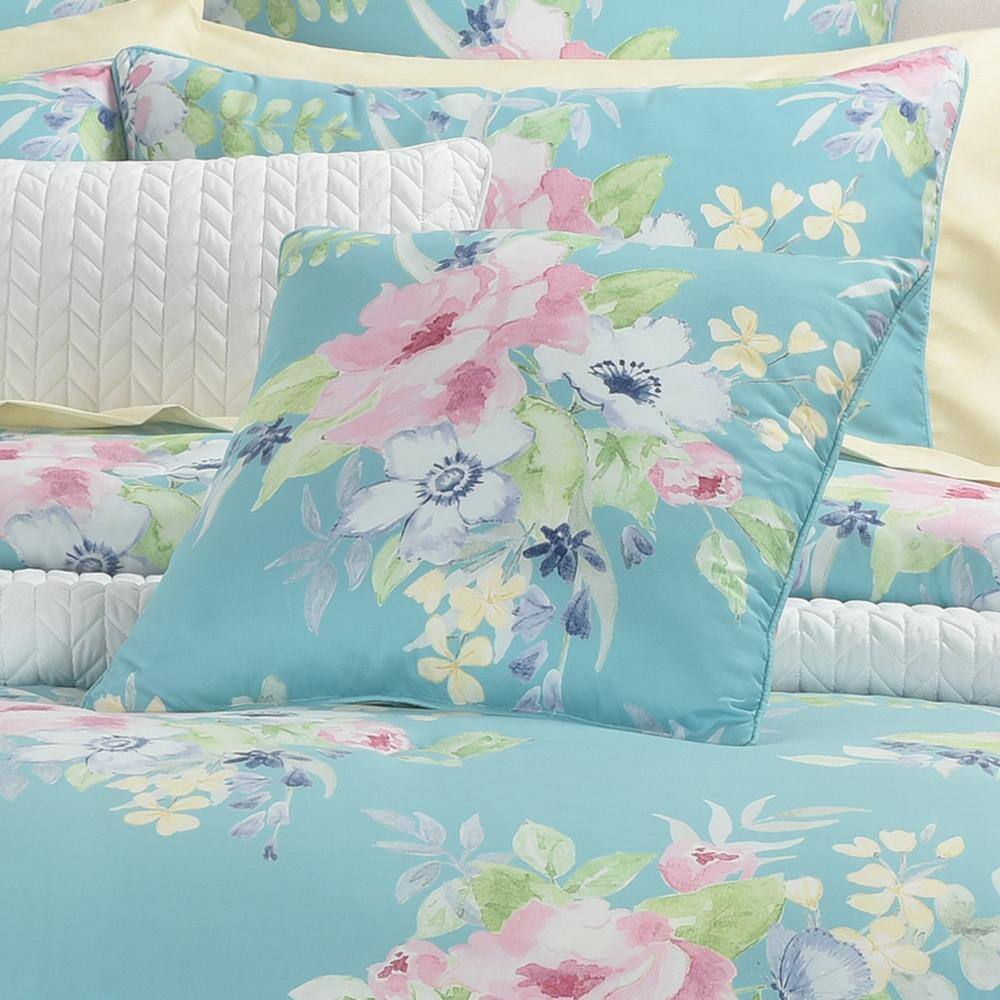 Aqua Floral Bouquet 18" Square Microfiber Throw Pillow