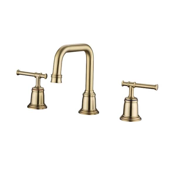 Flynama 8 in. Widespread Deck-Mounted Blade span  Double Handle Bathroom Faucet in Gold
