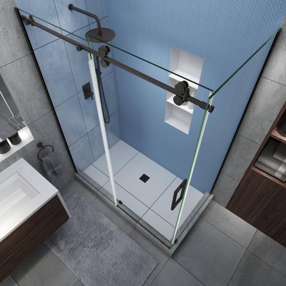 Langham XL Frameless Clear Glass Sliding Shower Enclosure with Bronze Finish