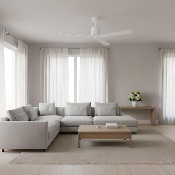 Peel Smart 66 in. Matte White Downrod Mount StandardCeiling Fan with LED Light Kit and Remote