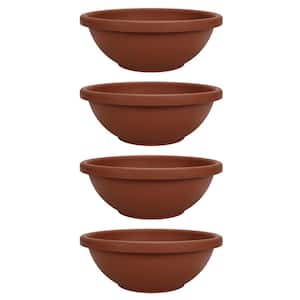 18 in. Brown Plastic Garden Bowl Planter Pot (4-Pack)