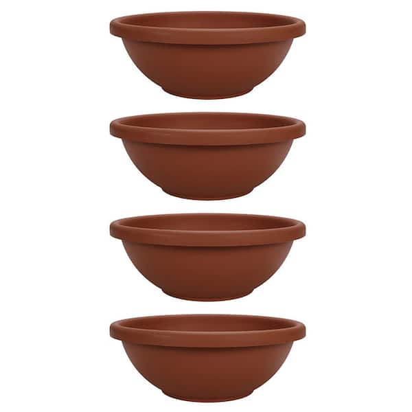 THE HC COMPANIES 18 in. Brown Plastic Garden Bowl Planter Pot (4-Pack)