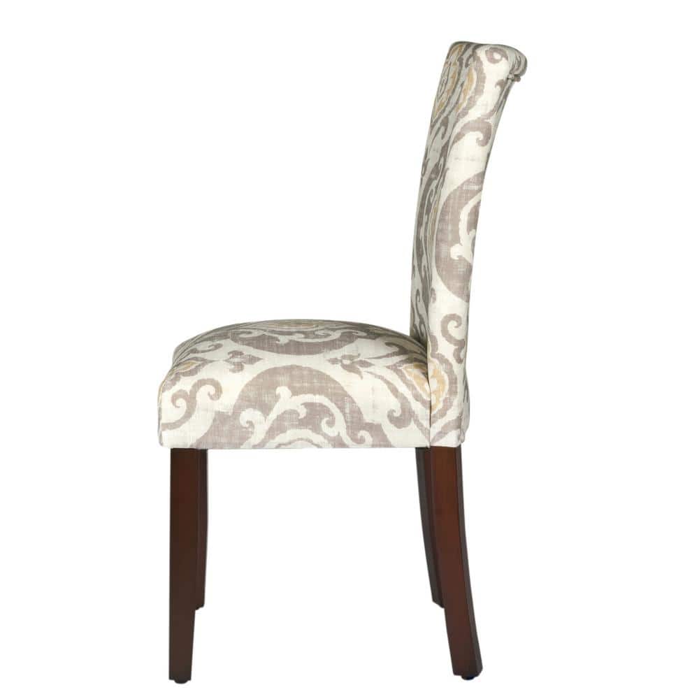 Paisley Linen Upholstered Parsons Side Chair with Wood Legs