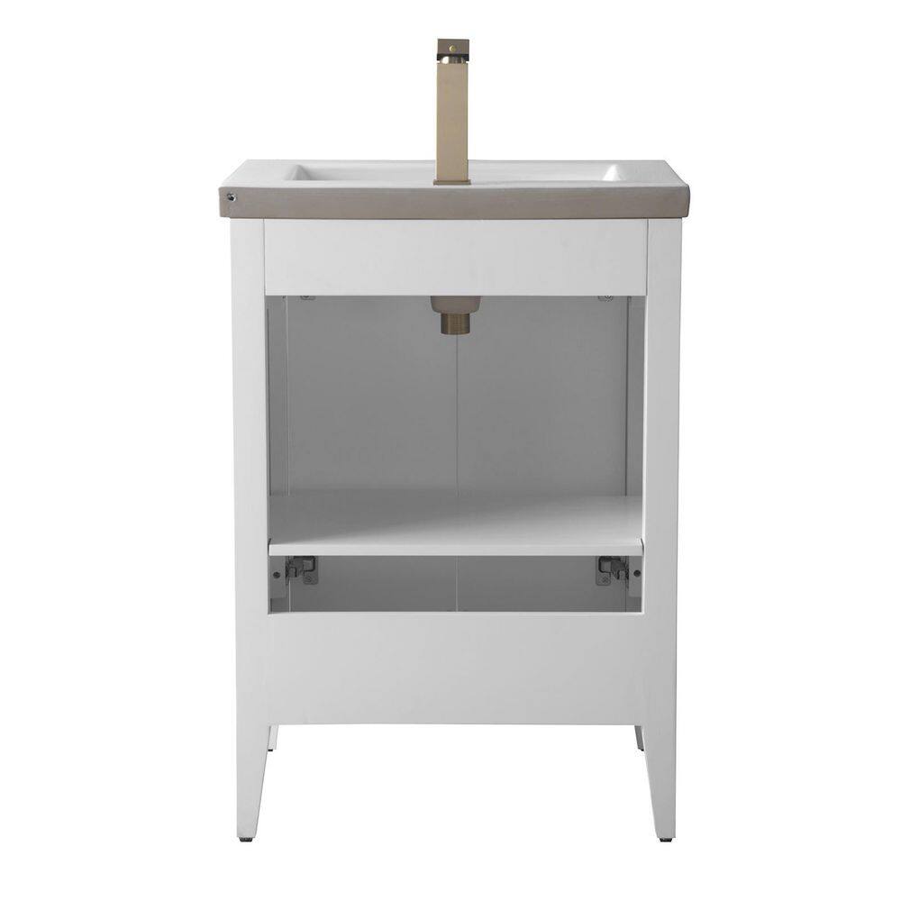 White and Gold Freestanding Single Bathroom Vanity with Ceramic Top