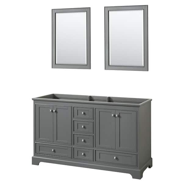 Wyndham Collection Deborah 59.25 in. W x 21.5 in. D Vanity Cabinet with 24 in. Mirrors in Dark Gray