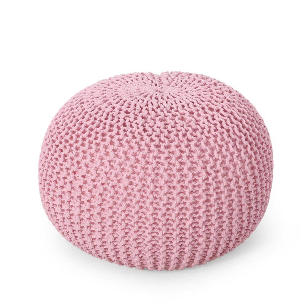 Modern Pink Stylish and Cozy Knit Weave Pouf on Throw Blanket of Living Roo