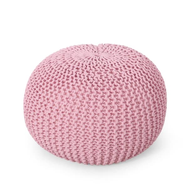 Unbranded Modern Pink Stylish and Cozy Knit Weave Pouf on Throw Blanket of Living Room and Bedroom