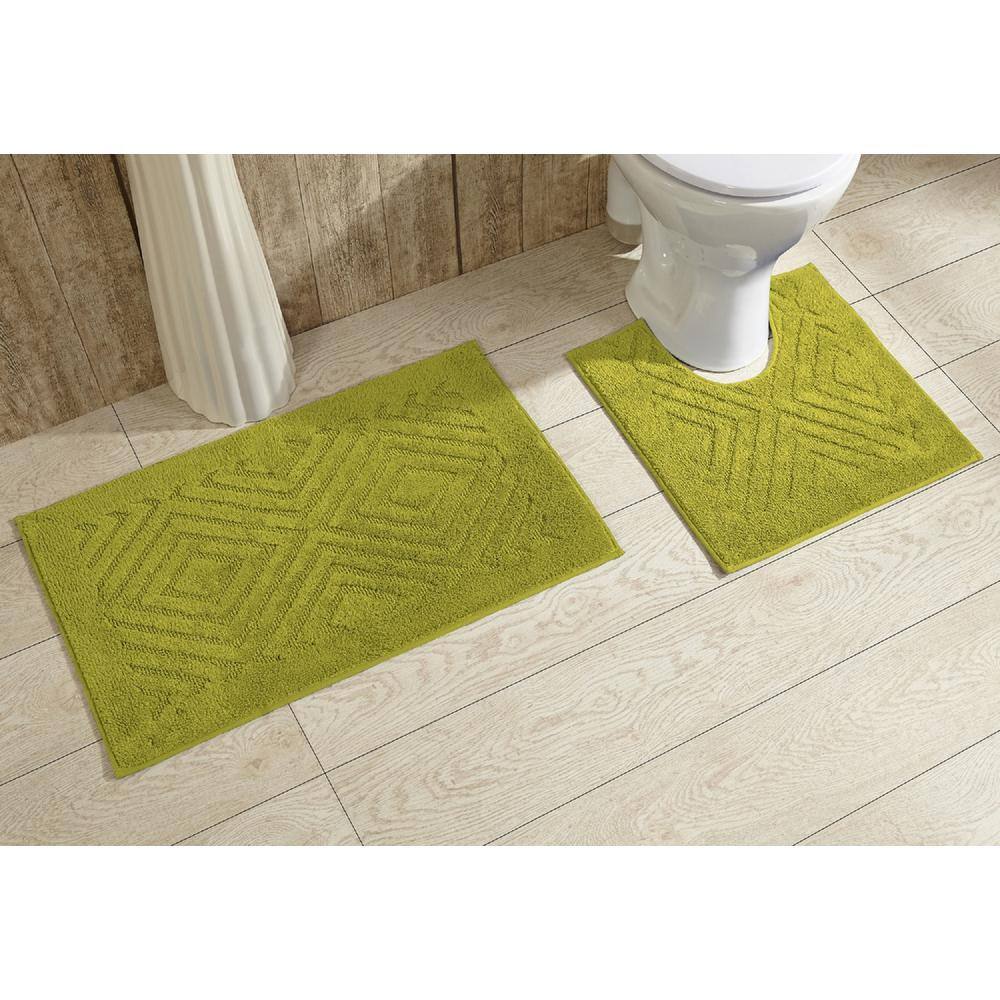 Sage Green Diamond Weave 2-Piece Plush Bathroom Rug Set