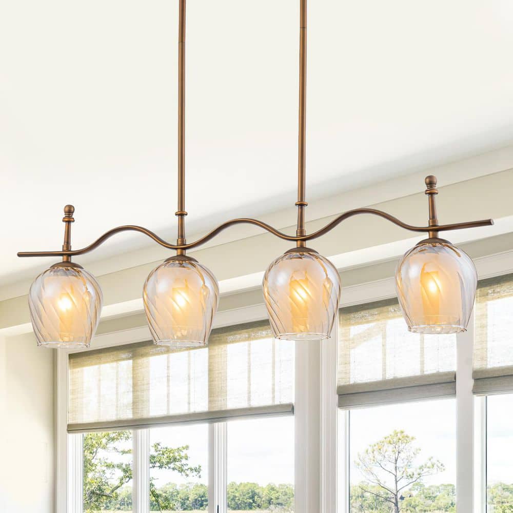 33.5 in. 4-Light Antique Linear Pendant Light with Double Layer Glass Shades Dining Kitchen Island Chandelier price history on PriceWatchPro
