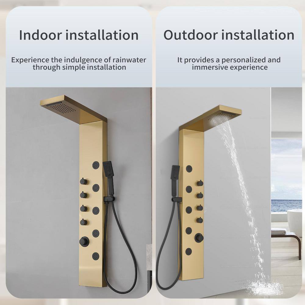 Gold and Black Stainless Steel 5-Jet Rainfall Shower Panel System