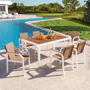 7-Piece Wicker Patio Conversation Set with Acacia Wood Tabletop