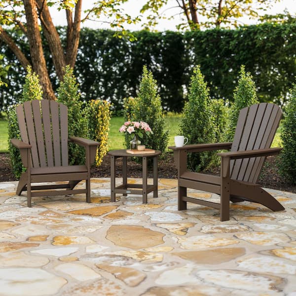 POLYWOOD Grant Park Mahogany 3-Piece Plastic Traditional Curveback Adirondack Patio Conversation Set