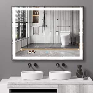48 in. W x 36 in. H Rectangular Aluminum Framed Wall Mounted LED Anti-Fog Bathroom Vanity Mirror in Black