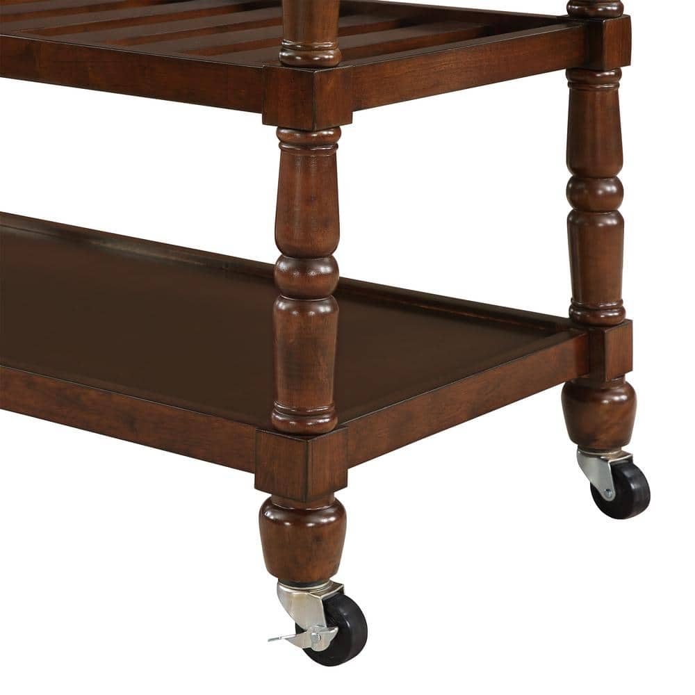 Espresso Solid Wood Butcher Block Kitchen Cart with Wine Rack