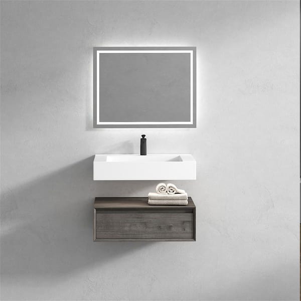 BV Better Vanity Alysa 30 in. W. x 20 in. D x 23 in. H Single Sink Floating Bath Vanity in Smoke Oak with White Acrylic Top