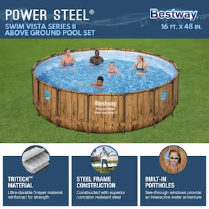 Swim Vista 16 ft. x 16 ft. Round 48 in. Deep Power Steel Above Ground Swimming Pool Set