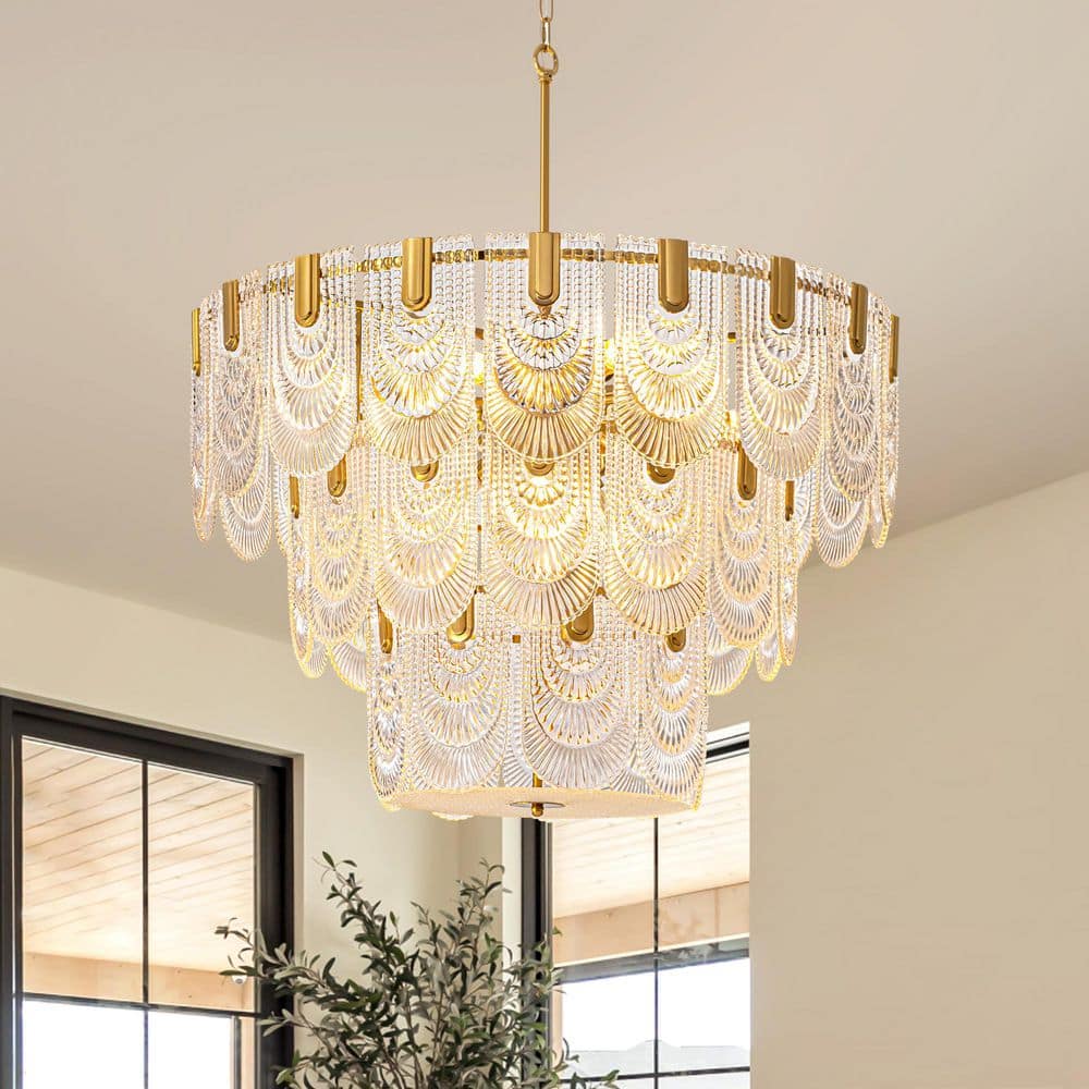 WDETR 32 in. Modern 12-Light Electroplated Gold 3-Layer Glass