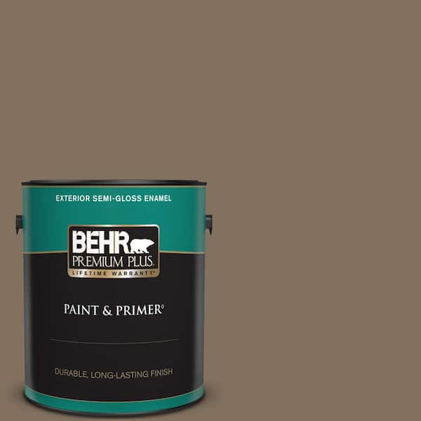 BEHR PREMIUM PLUS 1 gal. #PPU5-04 Mocha Latte Semi-Gloss Enamel Exterior Paint & Primer