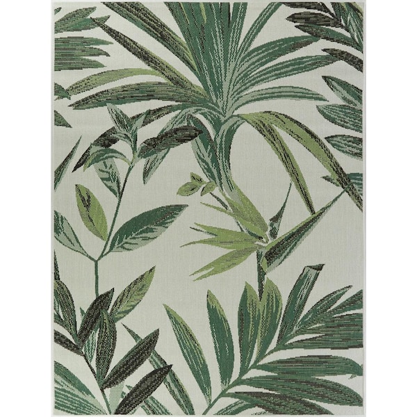 Palm White 9 ft. x 12 ft. Indoor/Outdoor Patio Area Rug