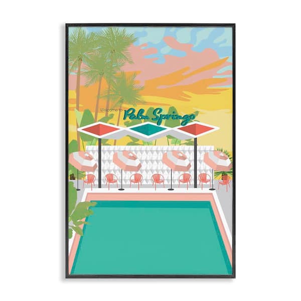 Stupell Industries Palm Springs Pool Time by Jen Bucheli Black Framed Nature Giclee Art Print 24 in. x 16 in.