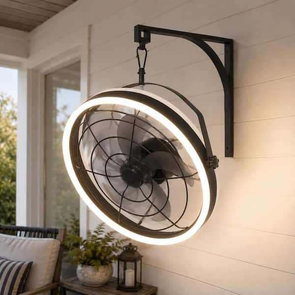 22 in. 5-Blade Black LED Cage Flush Mount Ceiling Fan, Modern Ceiling Light and Fan with Remote for Bedroom Porch