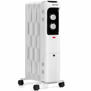 1500W Portable Low Noise Oil-Filled Radiant Space Heater with Adjustable Thermostat, 3 Heat Settings, 4 Wheel and Handle