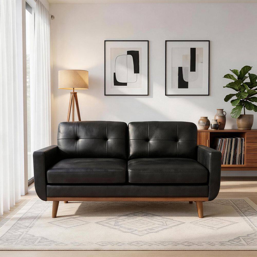 65 in. Bronzing Faux Leather Polyester 2-Seater Loveseat, Sofa Bed with Solid Wood Legs for Living Room in Black price history on PriceWatchPro