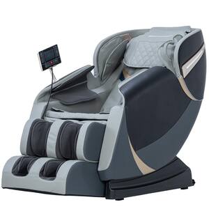 Lela Gray Leatherette Massage Chair With L-Track, Bluetooth, Programmable, Heat, Zero Gravity