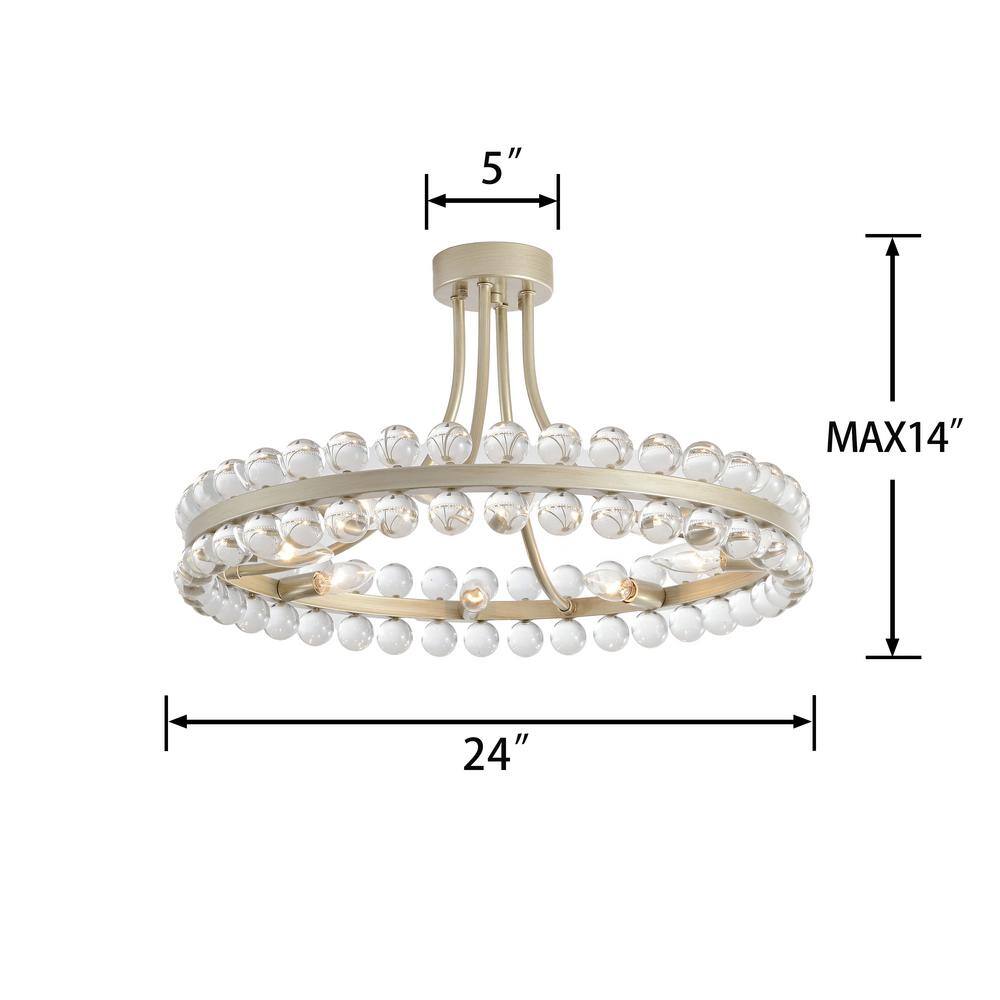 Amber Brushed Brass 24" Crystal Semi-Flush Mount Chandelier