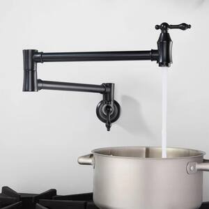 Modern Wall Mount Faucet Pot Filler Faucet with Lever Blade Handle in Matte Black