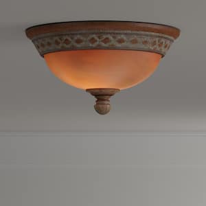 Berlini 13 in. 2-Light Tuscan Patina Flush Mount with Marble Glass Shade