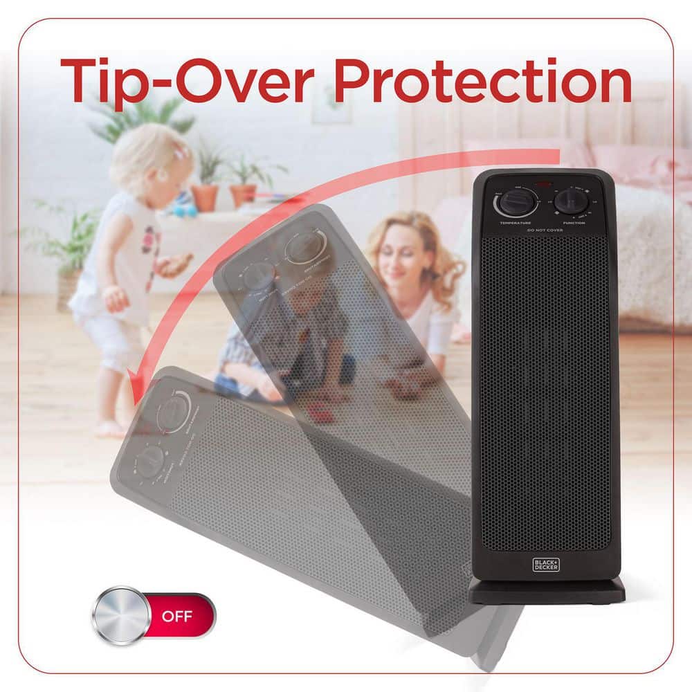 Black Ceramic Electric Tower Heater with Adjustable Thermostat