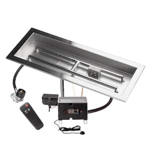 24 in. x 8 in. Remote Control Fire Pit Burner Kit, Stainless Steel, Electronic Ignition, Propane