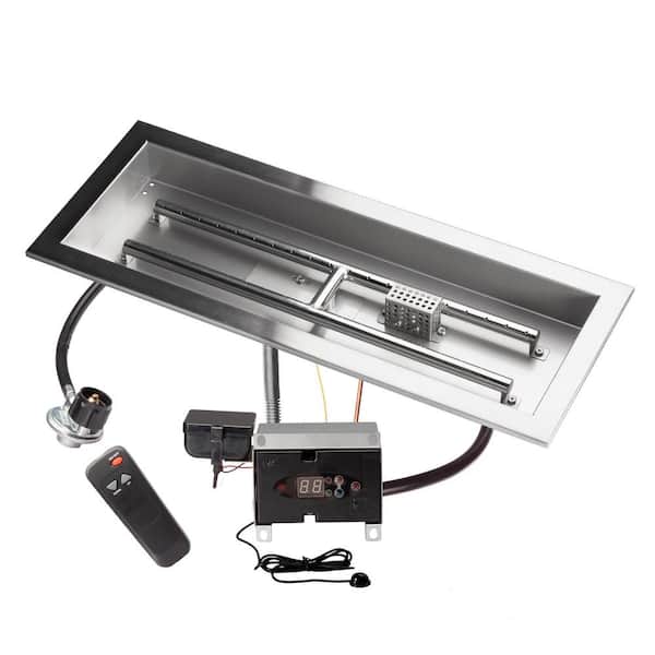 Celestial Fire Glass 24 in. x 8 in. Remote Control Fire Pit Burner Kit, Stainless Steel, Electronic Ignition, Propane